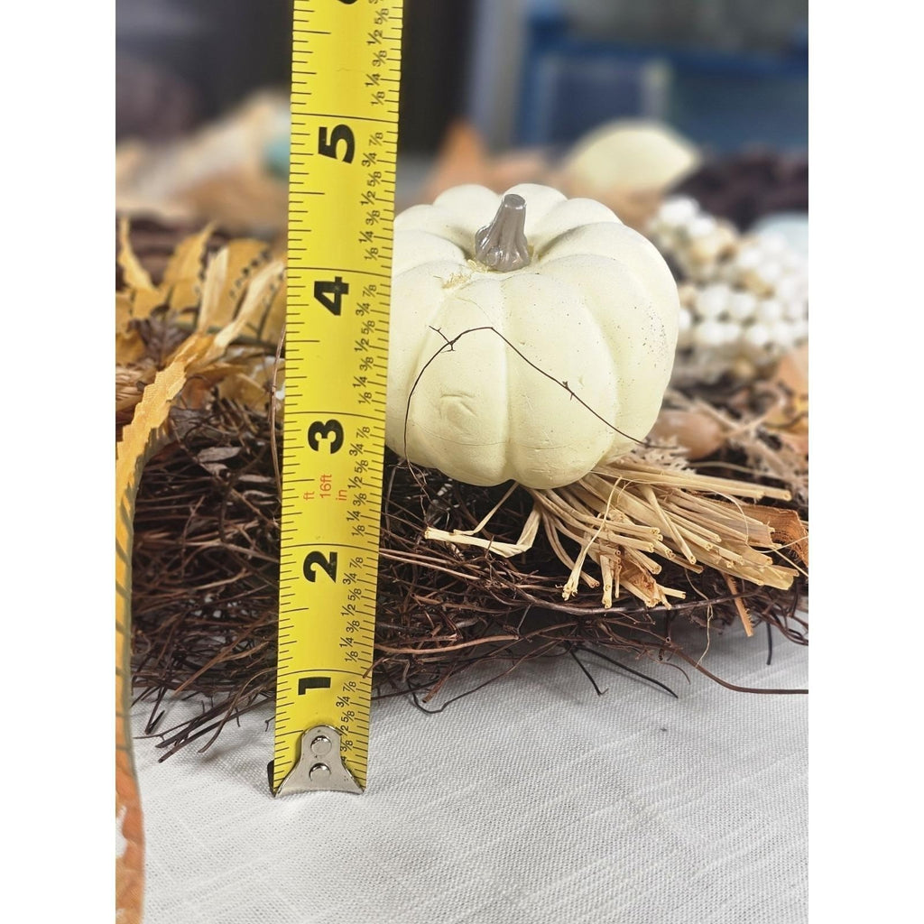 Rustic Fall Harvest Wreath With Pumpkins, Berries, Leaves Seasonal Decor