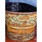 Vintage Embossed Oval Metal Planter Gold Verdigris Cachepot 18.5"