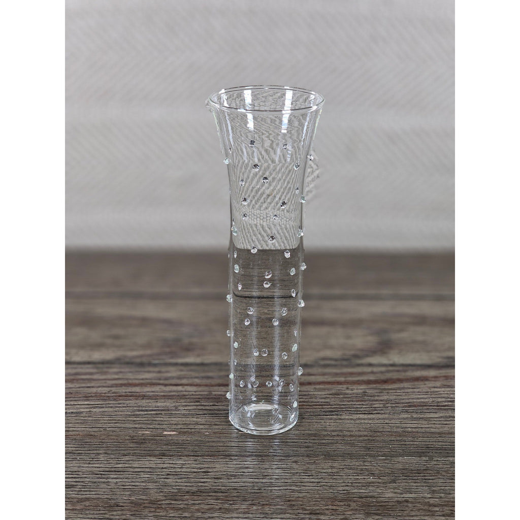 Vintage Clear Art Glass Bud Vase Applied Polka Dots 7 Inch