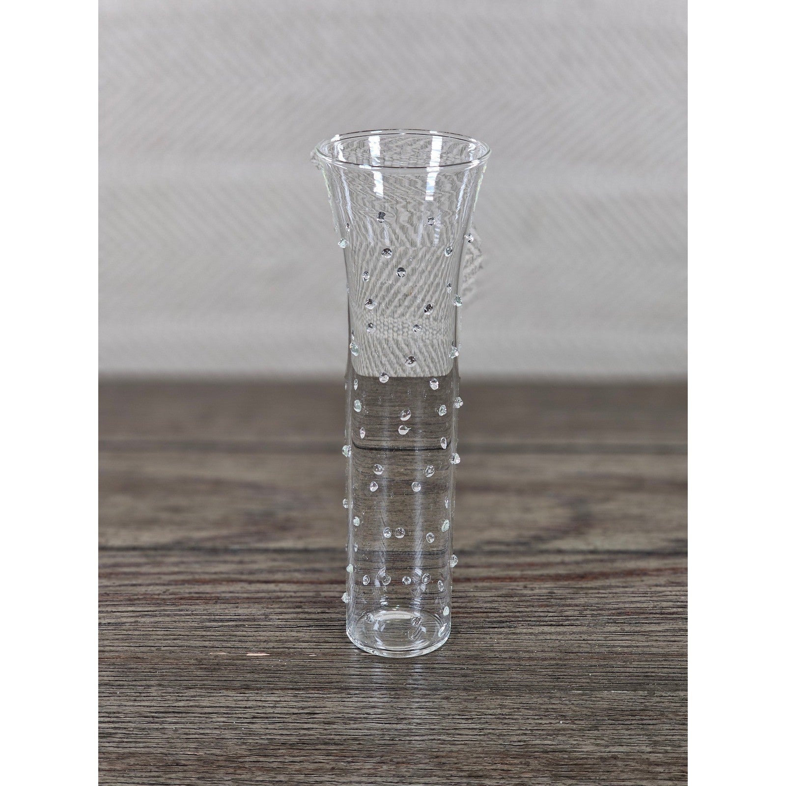 Vintage Clear Art Glass Bud Vase Applied Polka Dots 7 Inch