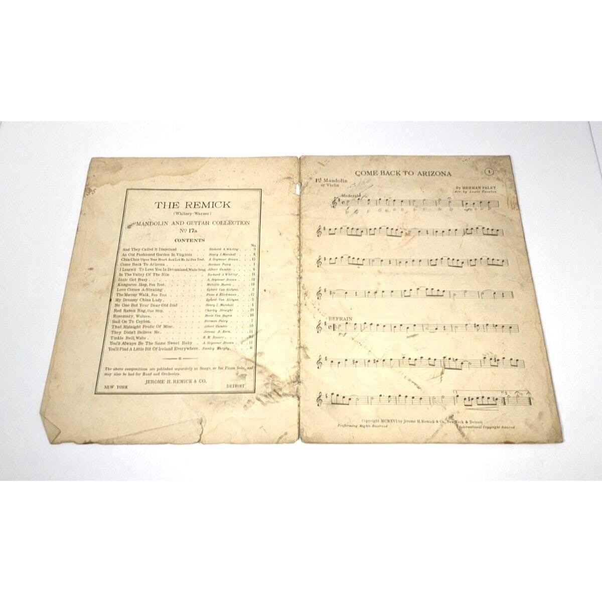 Remick Mandolin Guitar Collection No 17a 1916 Tocaben Book