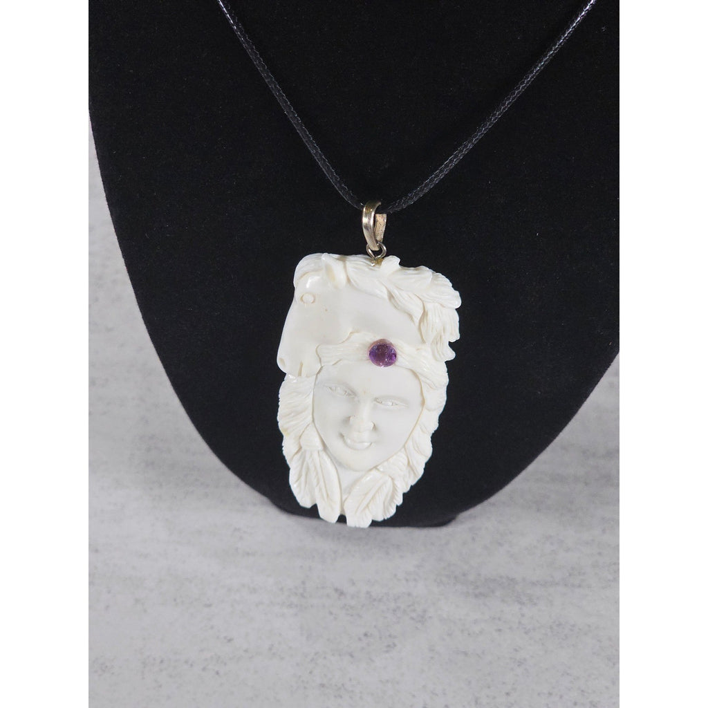 Vintage Carved Native American Horse Headdress Pendant