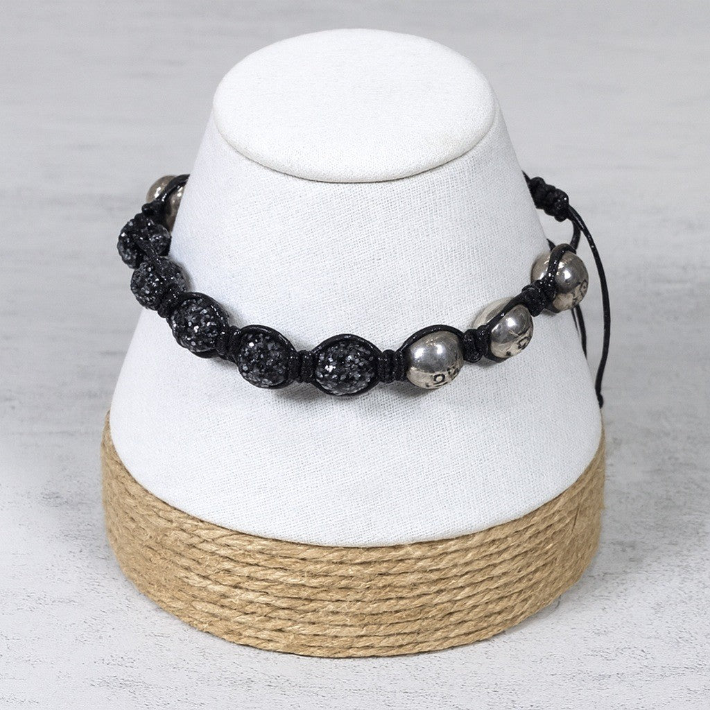 Adjustable Om Bracelet Black Cord Rhinestone Bead Spiritual Bracelet