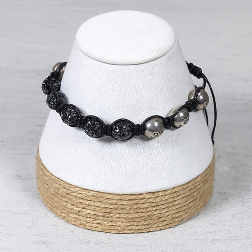 Adjustable Om Bracelet Black Cord Rhinestone Bead Spiritual Bracelet