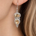 Vintage 925 Sterling Silver Citrine Drop Earrings Teardrop Dangle