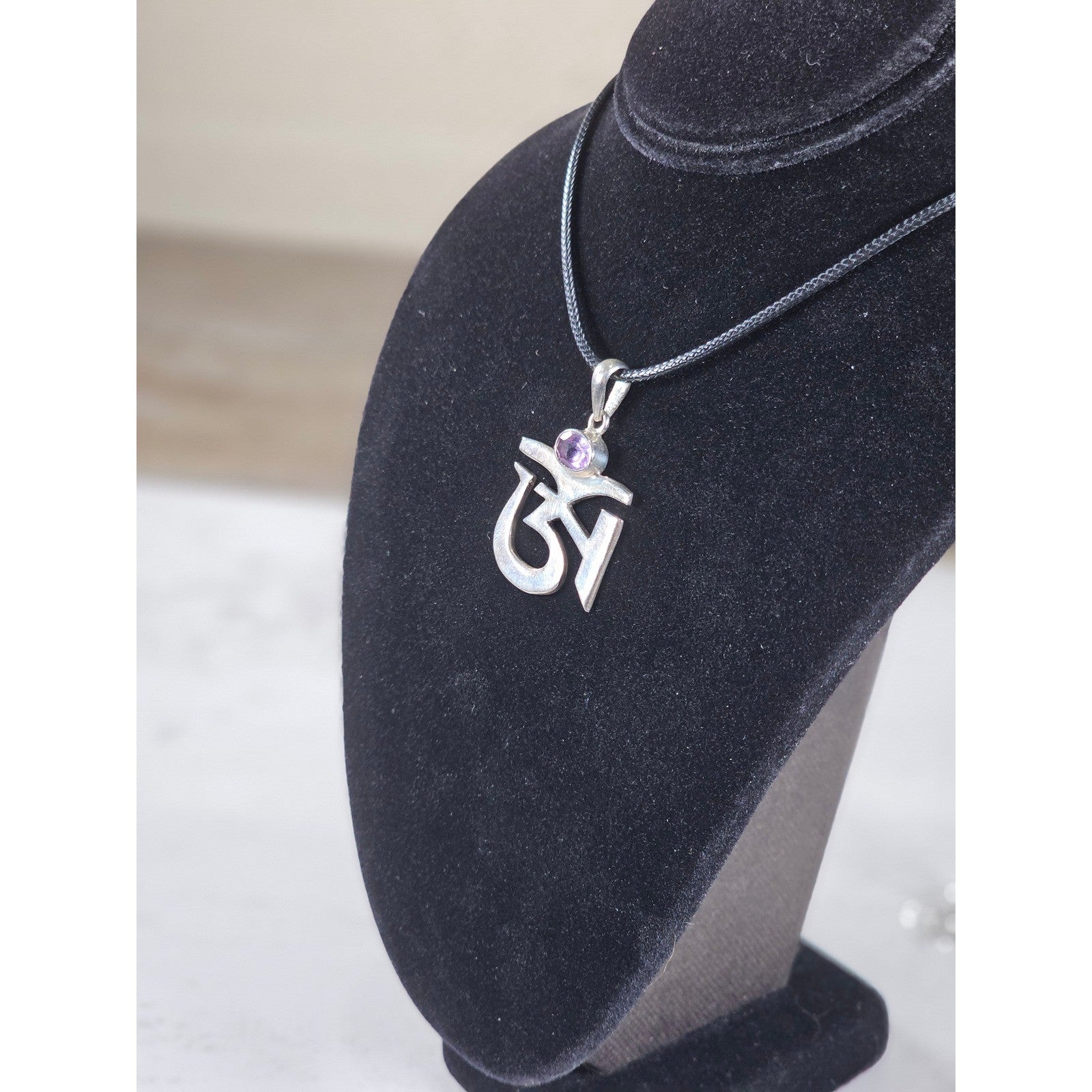 Vintage Om Pendant Necklace with Amethyst Stone