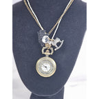 Vintage Pocket Watch Necklace Long Chain Eiffel Tower Charm Quartz