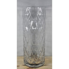 Vintage Diamond Cut Glass Vase 12" Tall Clear Cylinder Floral Vase