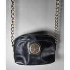 Black Leather Purse Gold Chain Strap Vintage Crossbody Bag