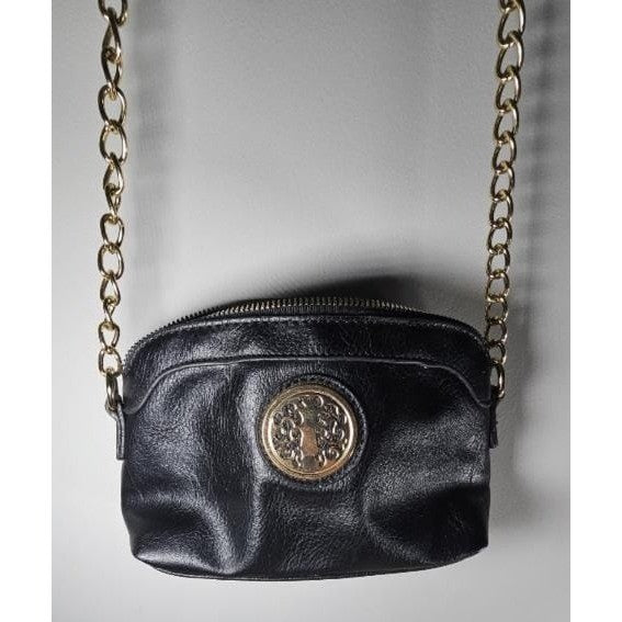 Black Leather Purse Gold Chain Strap Vintage Crossbody Bag