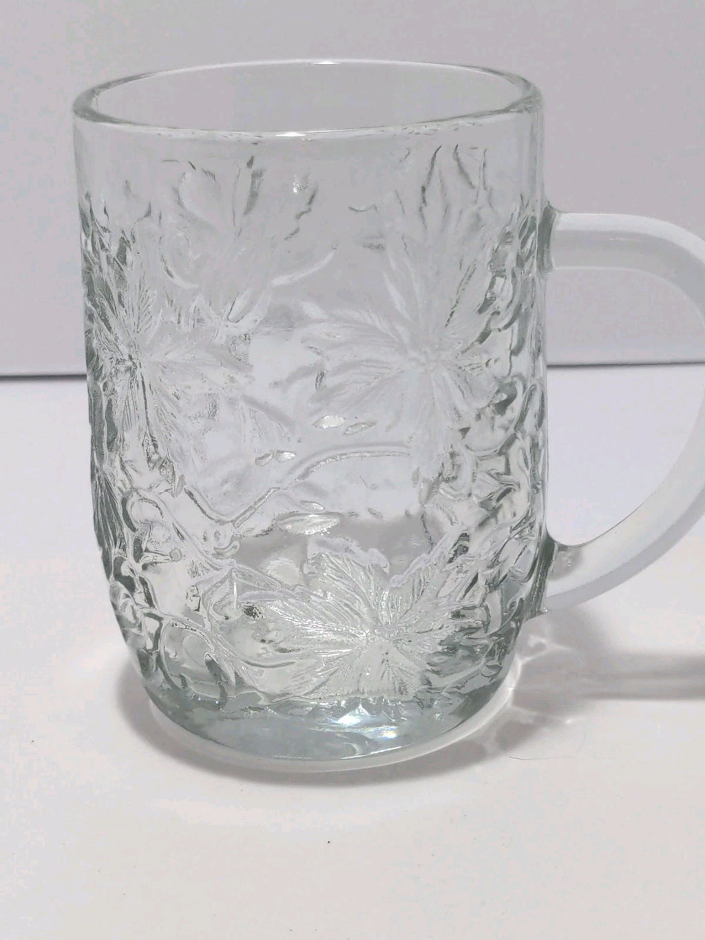 Set of 3 Princess House Fantasia Clear Glass Poinsettia Design Coffee Mug Cup