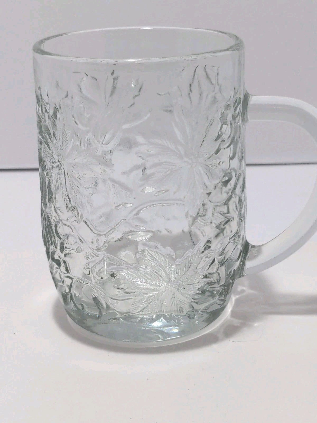 Set of 3 Princess House Fantasia Clear Glass Poinsettia Design Coffee Mug Cup