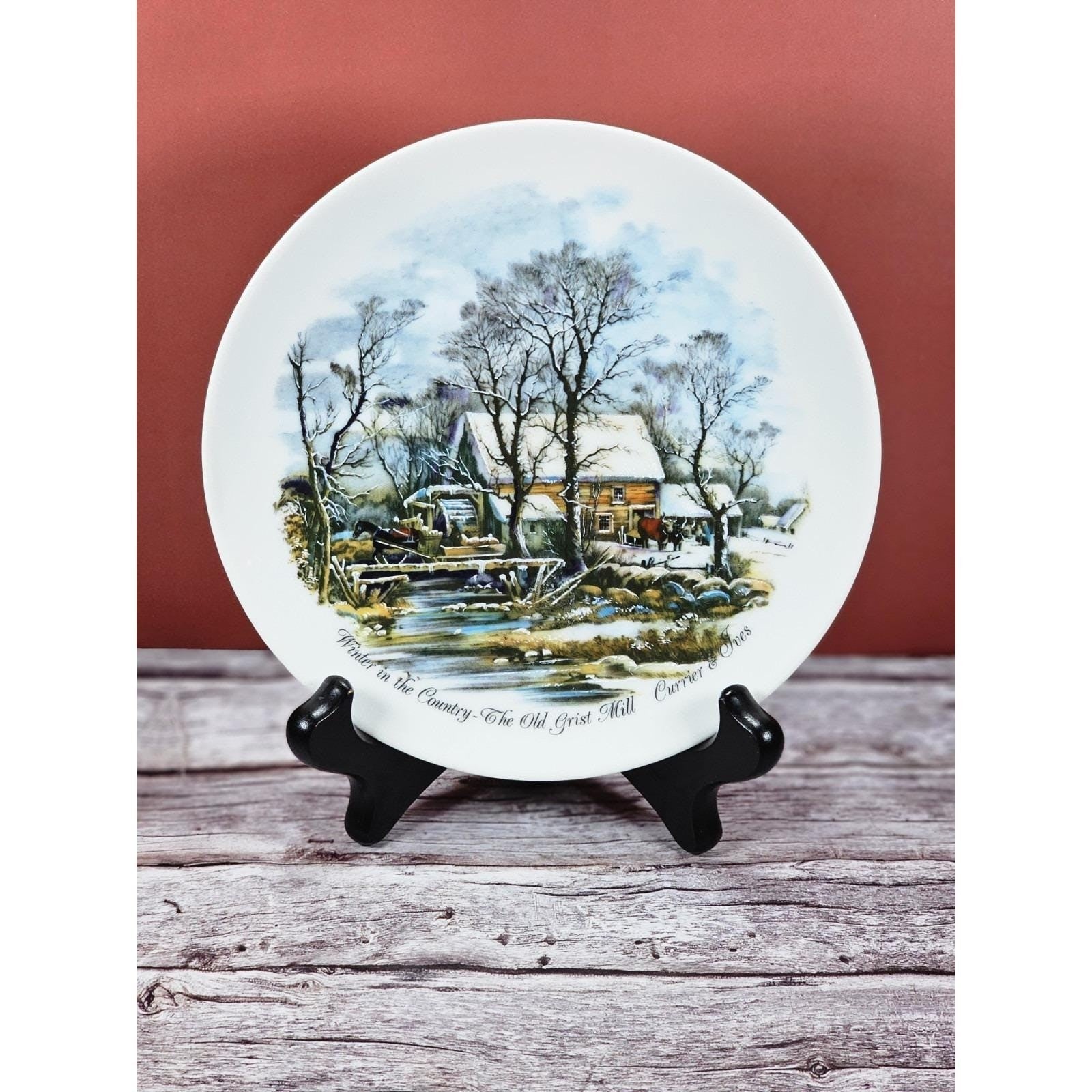 Vintage Currier & Ives "The Old Grist Mill" Winter Scene Decorative Plate