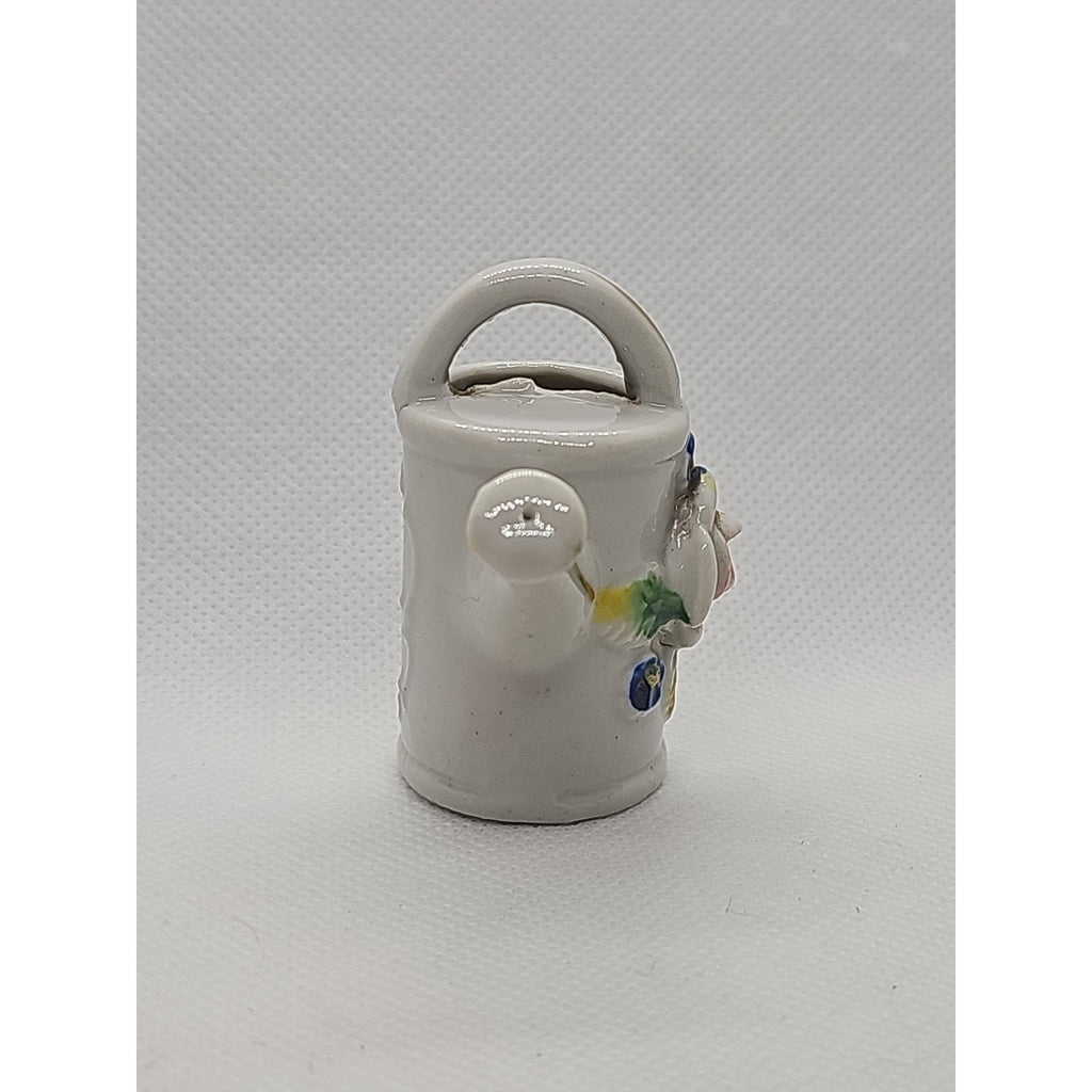 Miniature Vintage Porcelain Watering Can Figurine Roses Gold Trim Japan 2″
