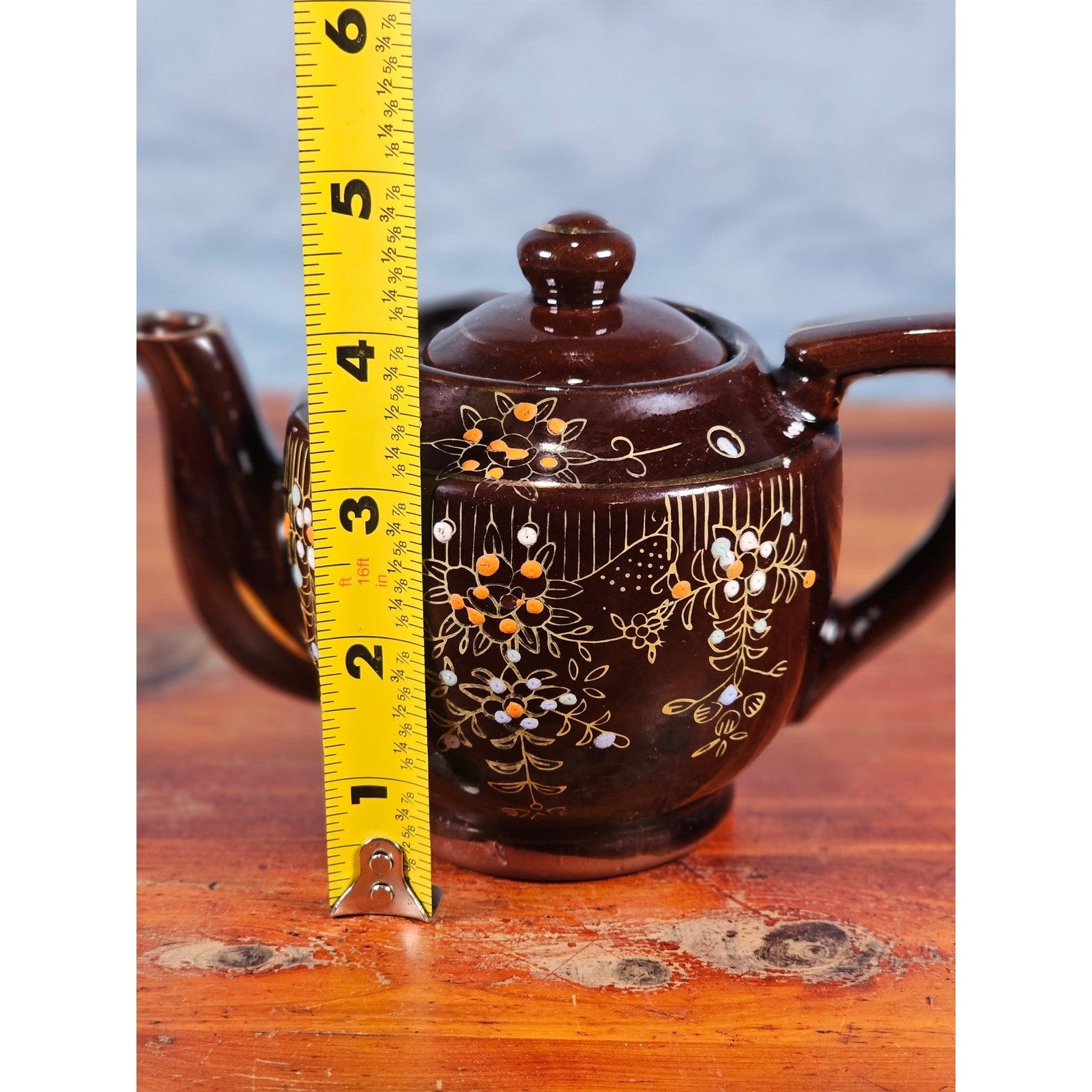 Vintage Made in Japan Brown Floral Ceramic Teapot Decorative Cottage Decor