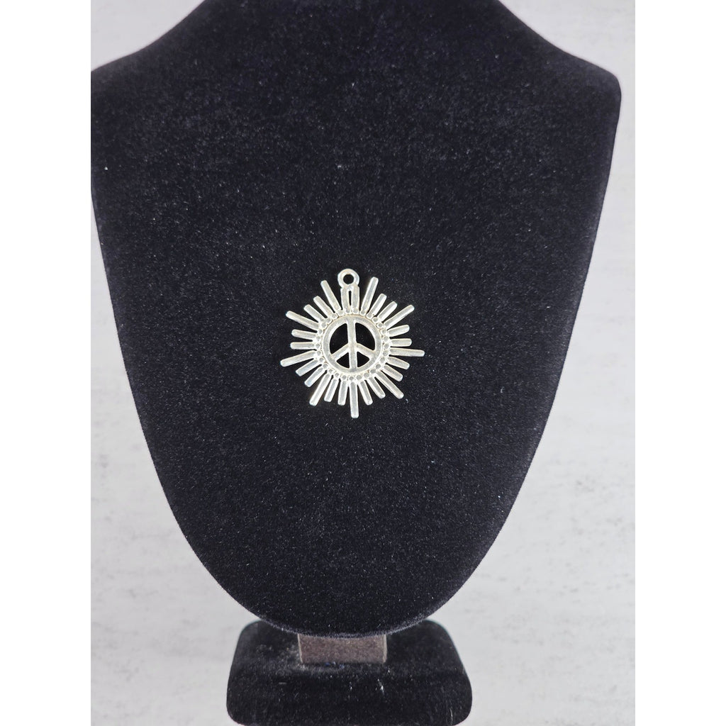 Vintage Peace Sign Sunburst Pendant Silver Tone Charm