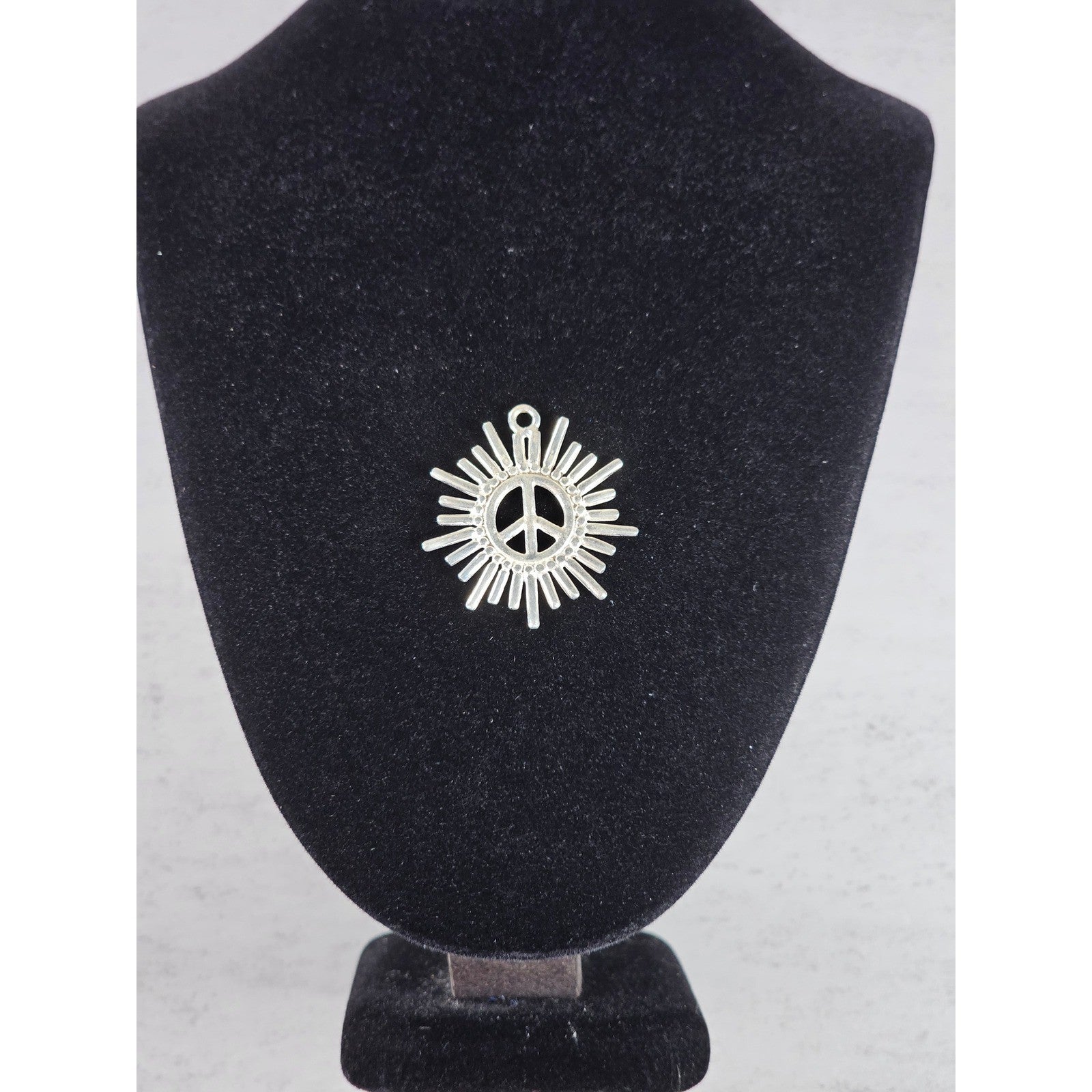 Vintage Peace Sign Sunburst Pendant Silver Tone Charm
