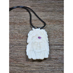 Vintage Buffalo Bone Carved Horse & Native American Figure Pendant Necklace