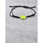 Tennis Ball Charm Bracelet Adjustable Black Cord Sports Jewelry