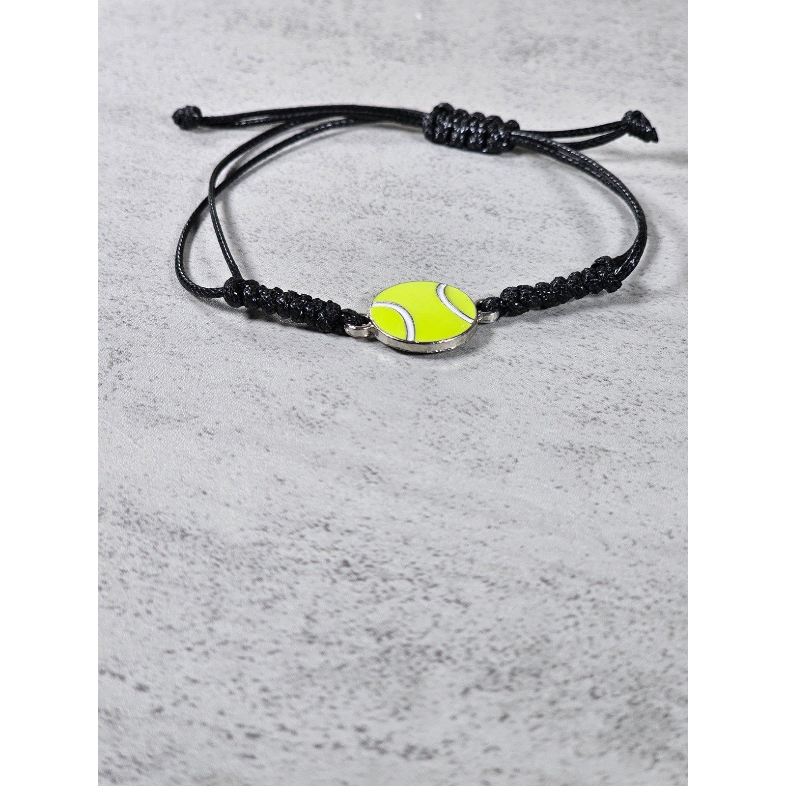 Tennis Ball Charm Bracelet Adjustable Black Cord Sports Jewelry
