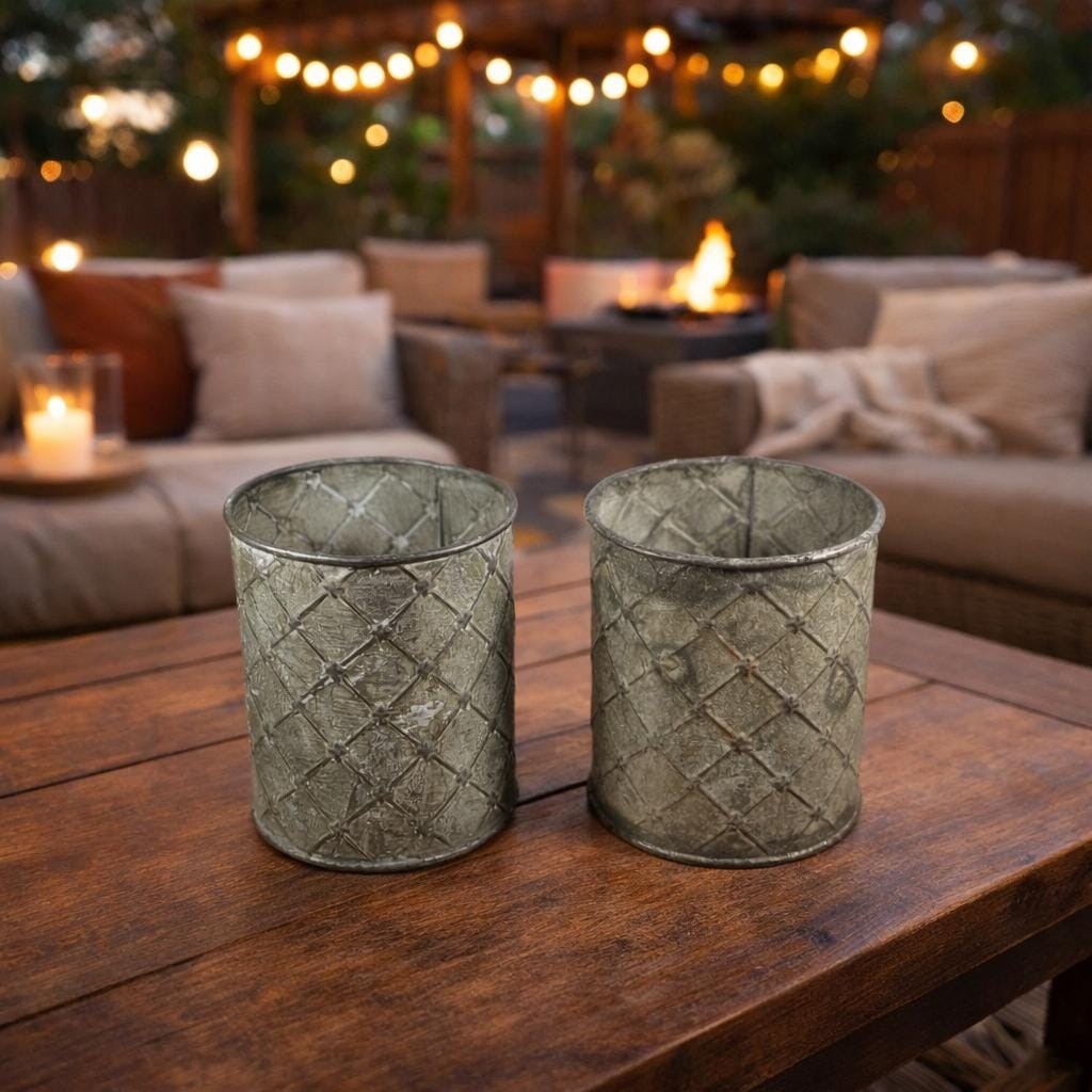 Vintage Galvanized Candle Holders Set of 2 Rustic Farmhouse Decor