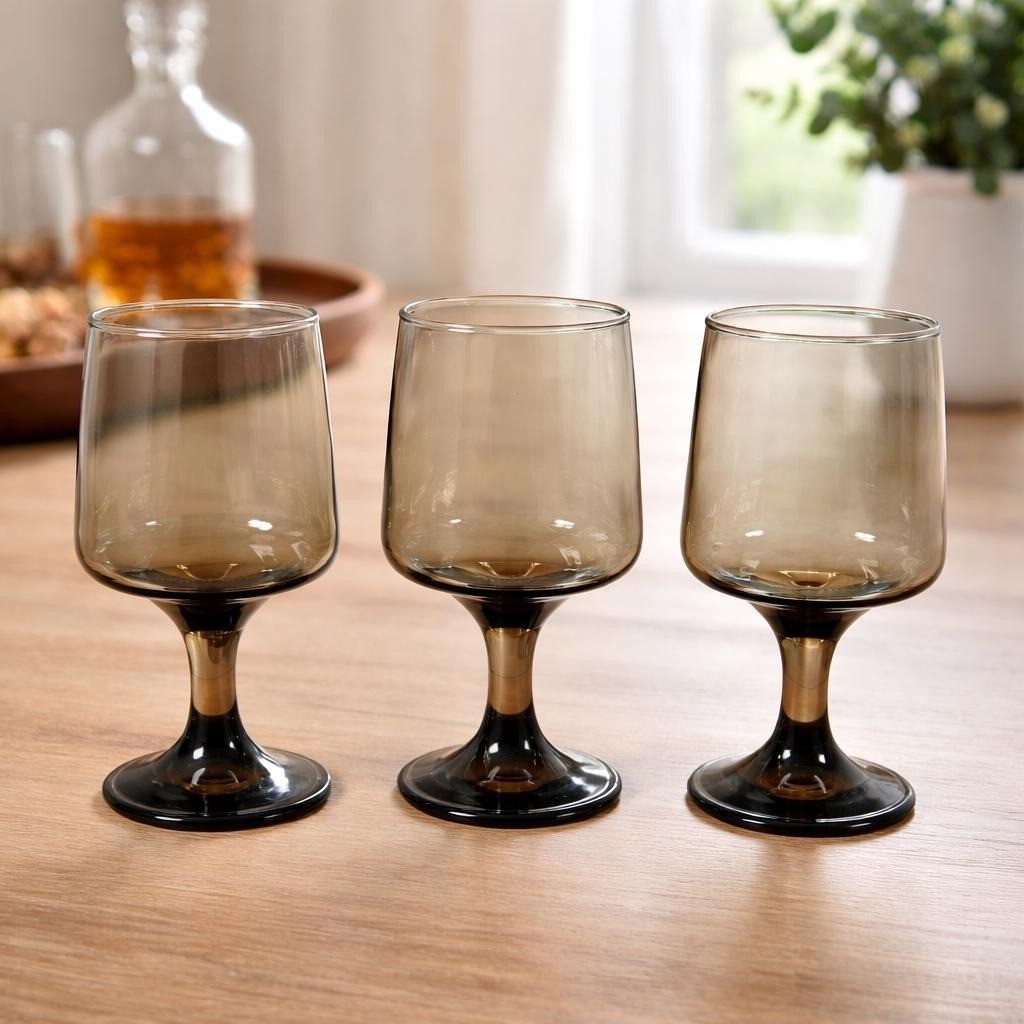 Libbey Tawny Accent Wine Glasses Set of 3 Smokey Amber