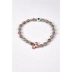 Vintage McVan Enamel Beaded Bracelet Floral Charm Pink Green