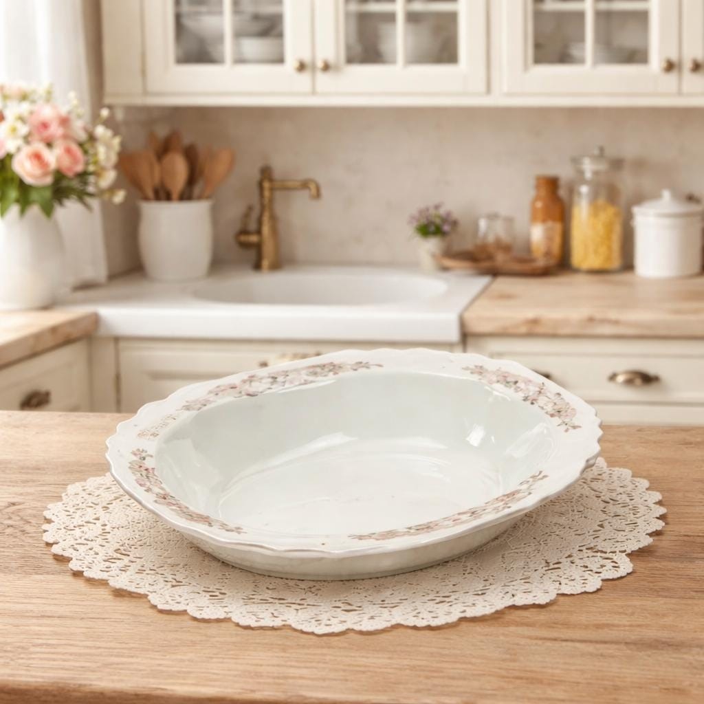 Vintage Lido Oval Serving Bowl W.S. George Floral Rim 9 1/4" x 7"