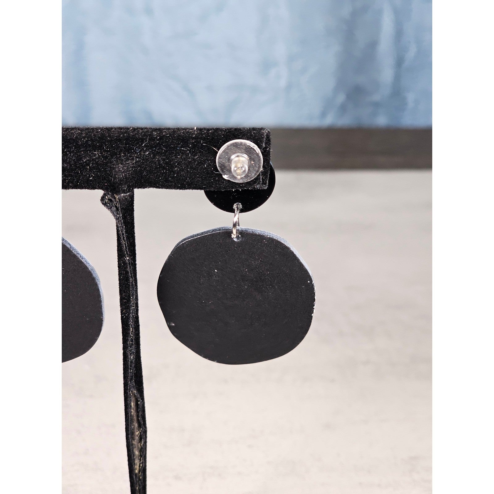 Abstract Black & White Disc Earrings with Red Accents | Pierced Stud Dangles