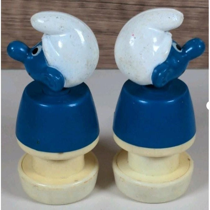 Vintage Smurfs School Bus Figures Pair Peyo 1982 Blue PVC Mini Smurf