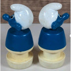 Vintage Smurfs School Bus Figures Pair Peyo 1982 Blue PVC Mini Smurf