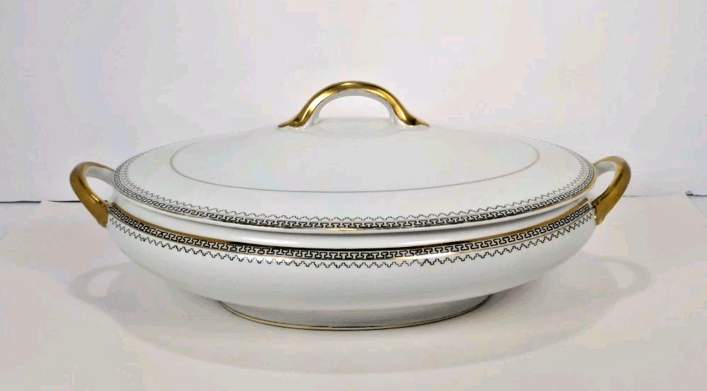Noritake Keyboard Covered Casserole Gold Rim Serving Bowl W/ Lid Japan 8.25”