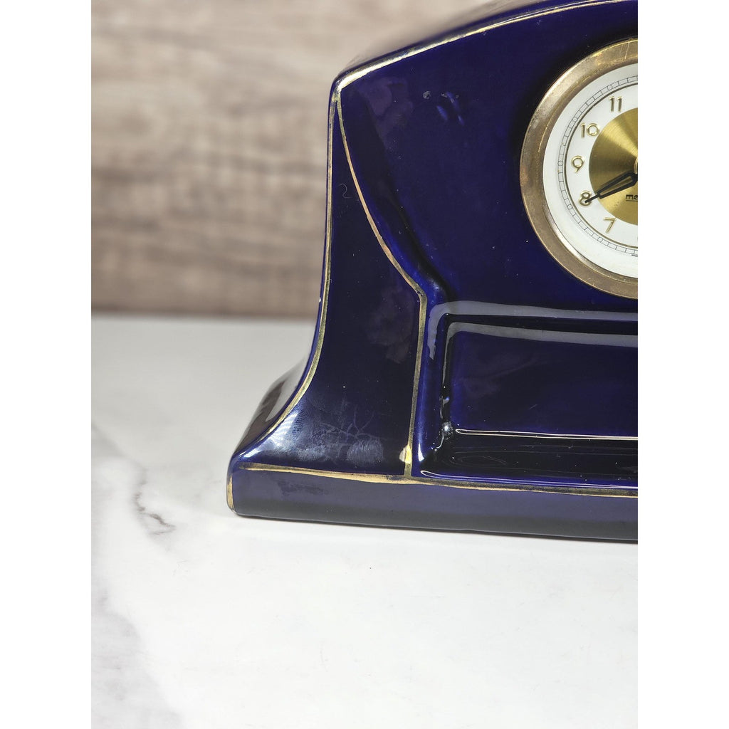 Mercedes Wind Up Clock Germany Blue Ceramic Mantel Clock