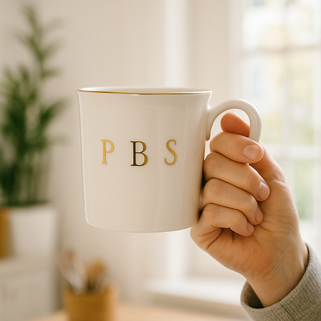 PBS Coffee Mug White With Gold Trim by Lenox – Classic Porcelain USA