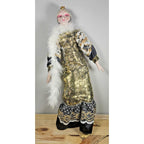 Vintage 1920s Porcelain Doll Gold White Lace Feather Boa In Box