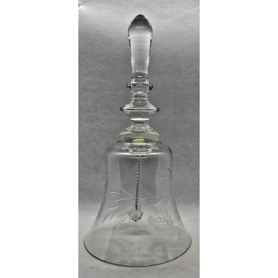 Vintage Etched Glass Bell Floral Pattern Clear Crystal Bell Decor