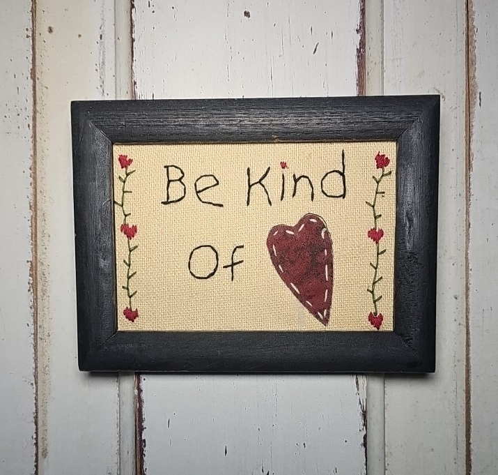 Vintage Cross-Stitched Framed Art “Family Warms the Heart” Rustic Wall Decor