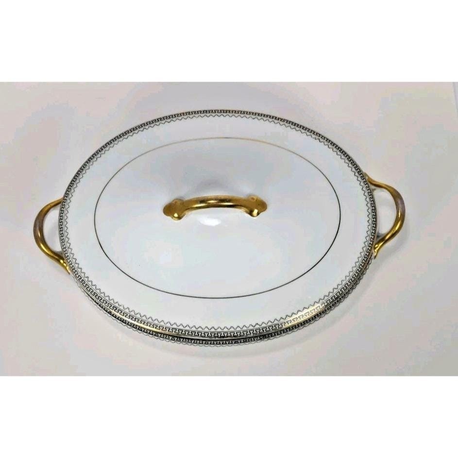 Noritake Covered Casserole Dish Gold Rim Serving Bowl Japan 8.25"