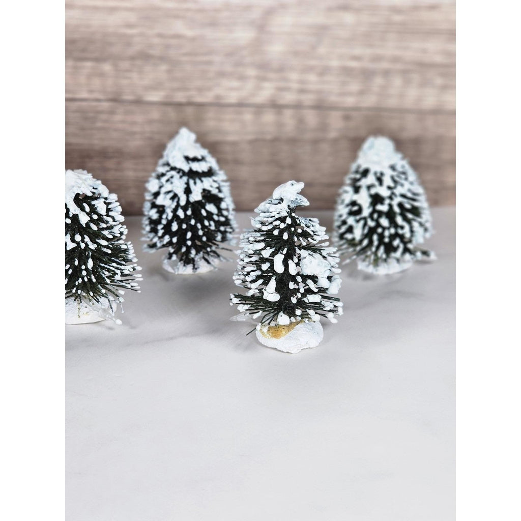 Mini Snow Covered Christmas Village Trees Set of 8 Winter Holiday Decor