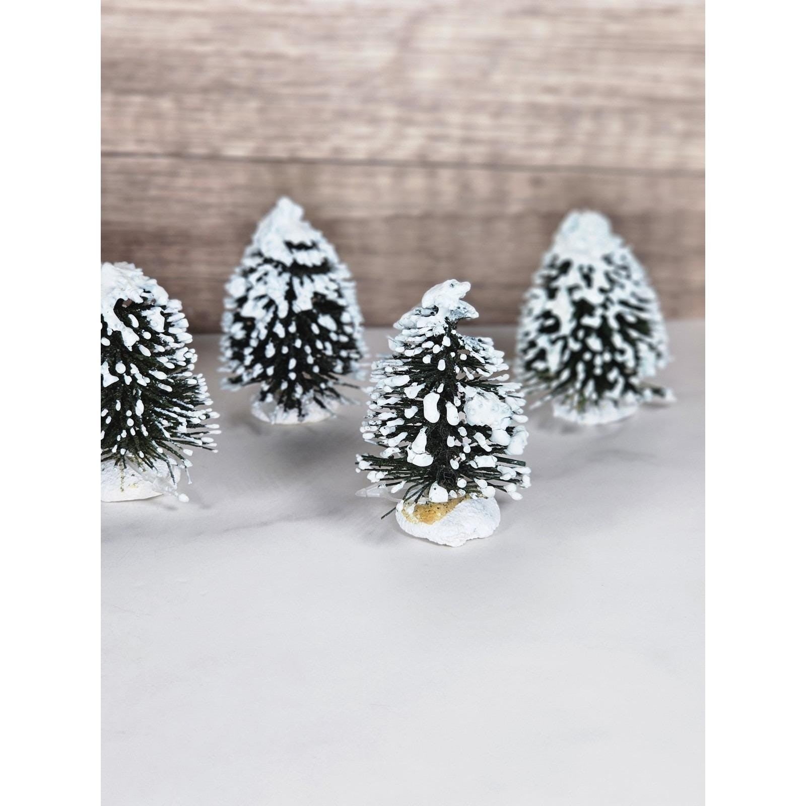 Mini Snow Covered Christmas Village Trees Set of 8 Winter Holiday Decor