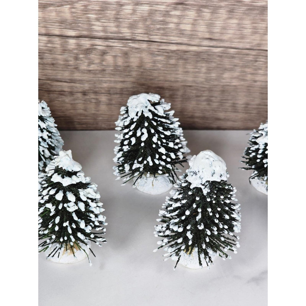Miniature Christmas Village Trees Set of 8 Snow Dusted 2 Inch Trees