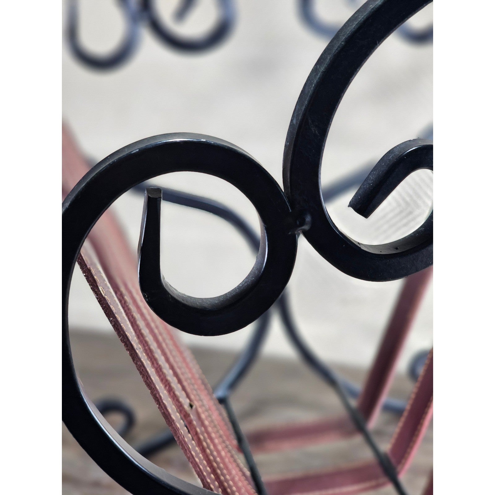 Vintage Iron & Leather Magazine Rack 16" Tall Rustic Book Holder