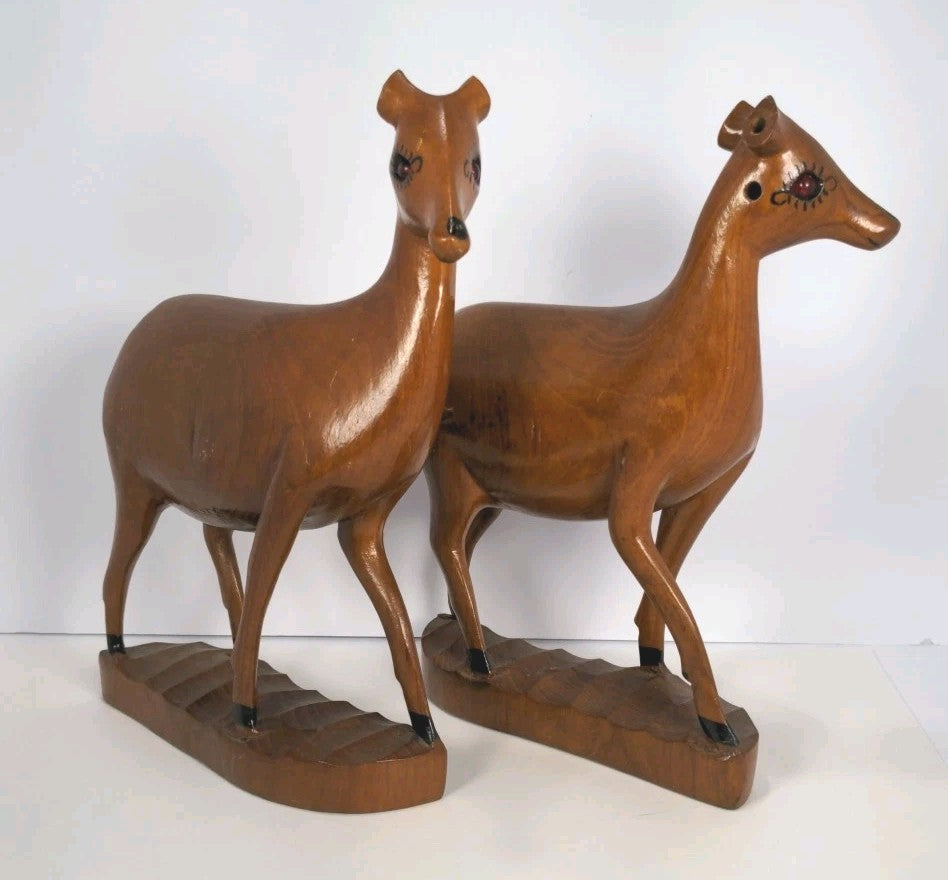 Hand Carved Wood Deer Book Ends – Rustic Wildlife Decorative Accents
