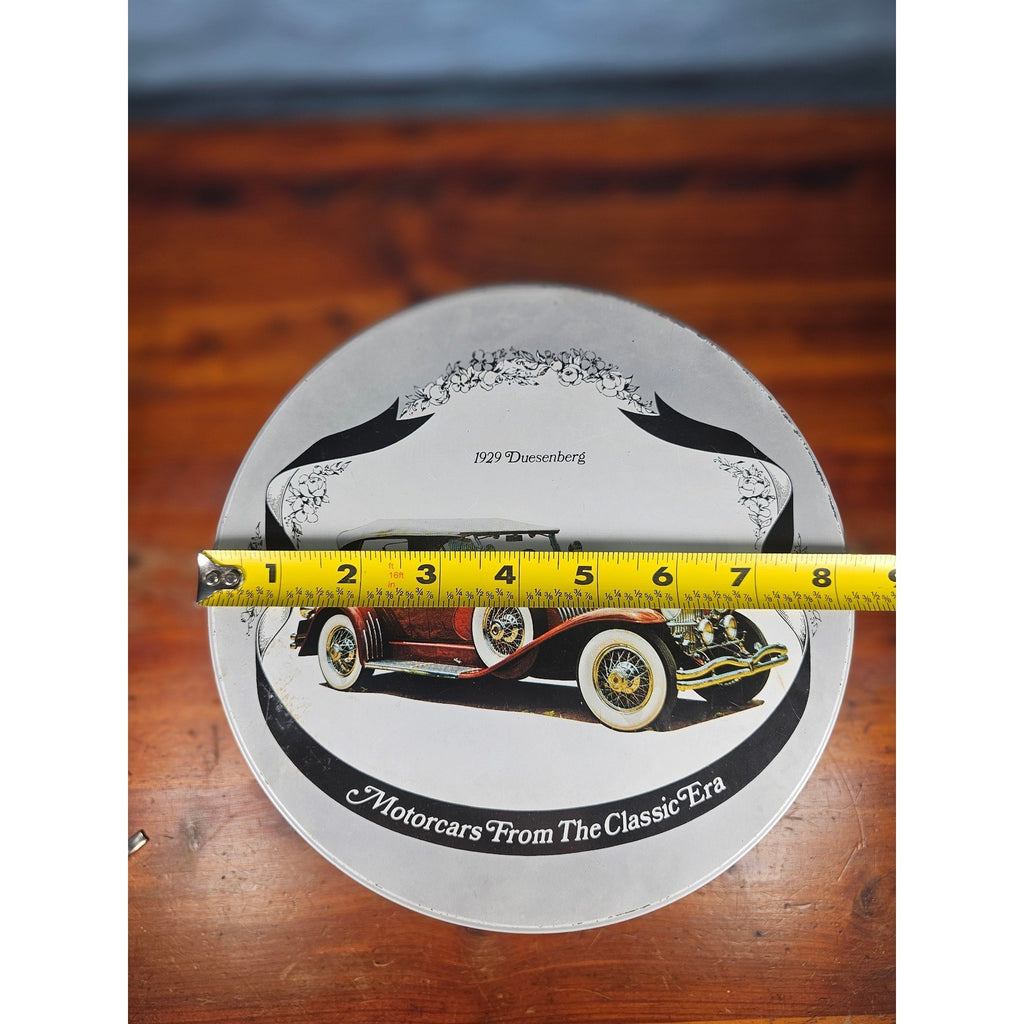 Vintage Classic Car Cookie Tin Empty Round Metal Motorcars from the Classic Era