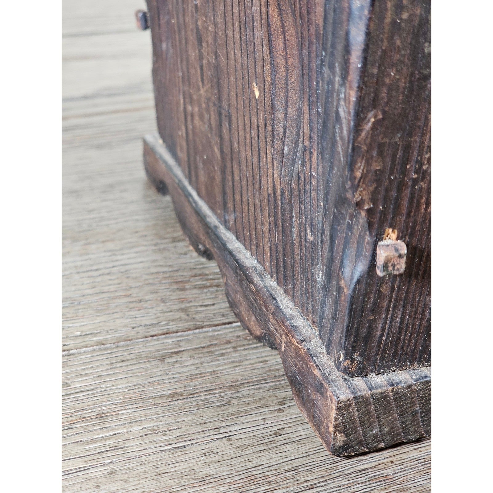 Hand-Carved Rustic Wood Box with Iron Nails | Primitive Farmhouse Decor