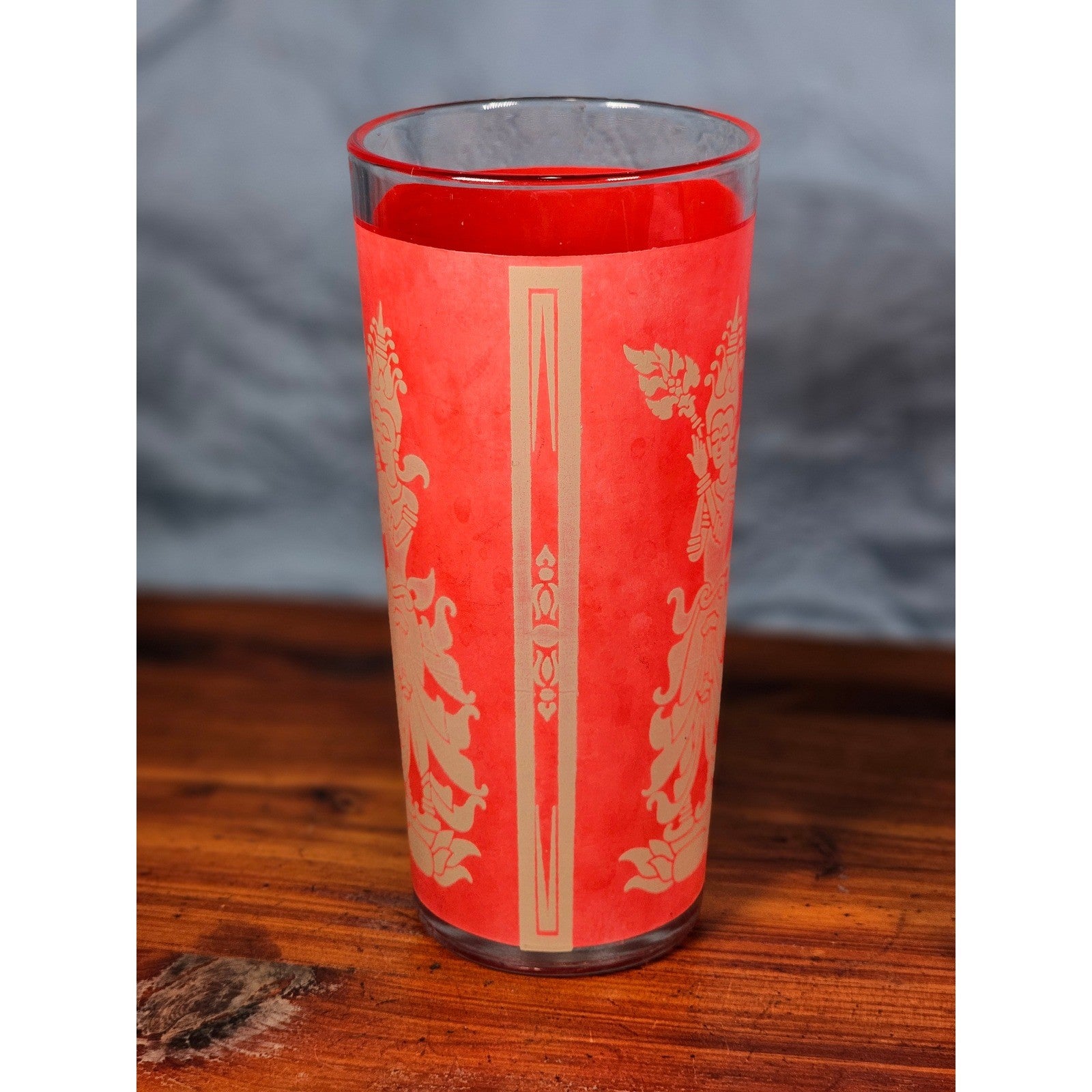 Vintage Red Asian Dancer Gold Glasses Set of 2 Tall Drinking Tumblers