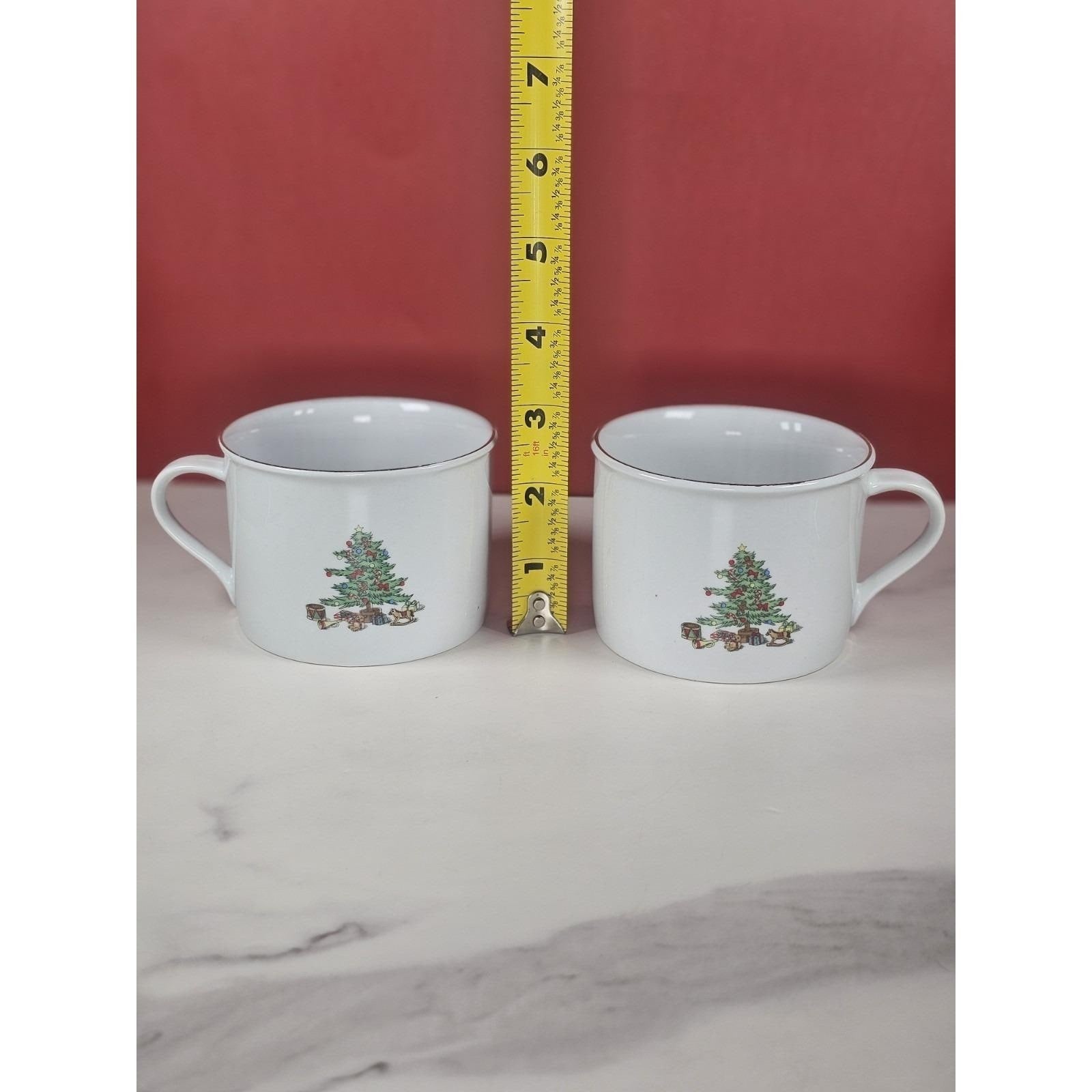 Vintage Tienshan Christmas Tree Porcelain Mugs Set of 2 Holiday Cups