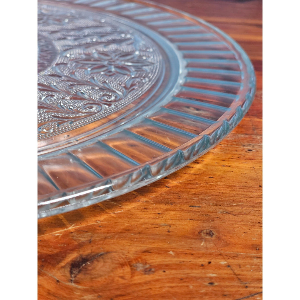 Vintage Pressed Glass Floral Cake Plate | 13" Clear Glass Serving Platter