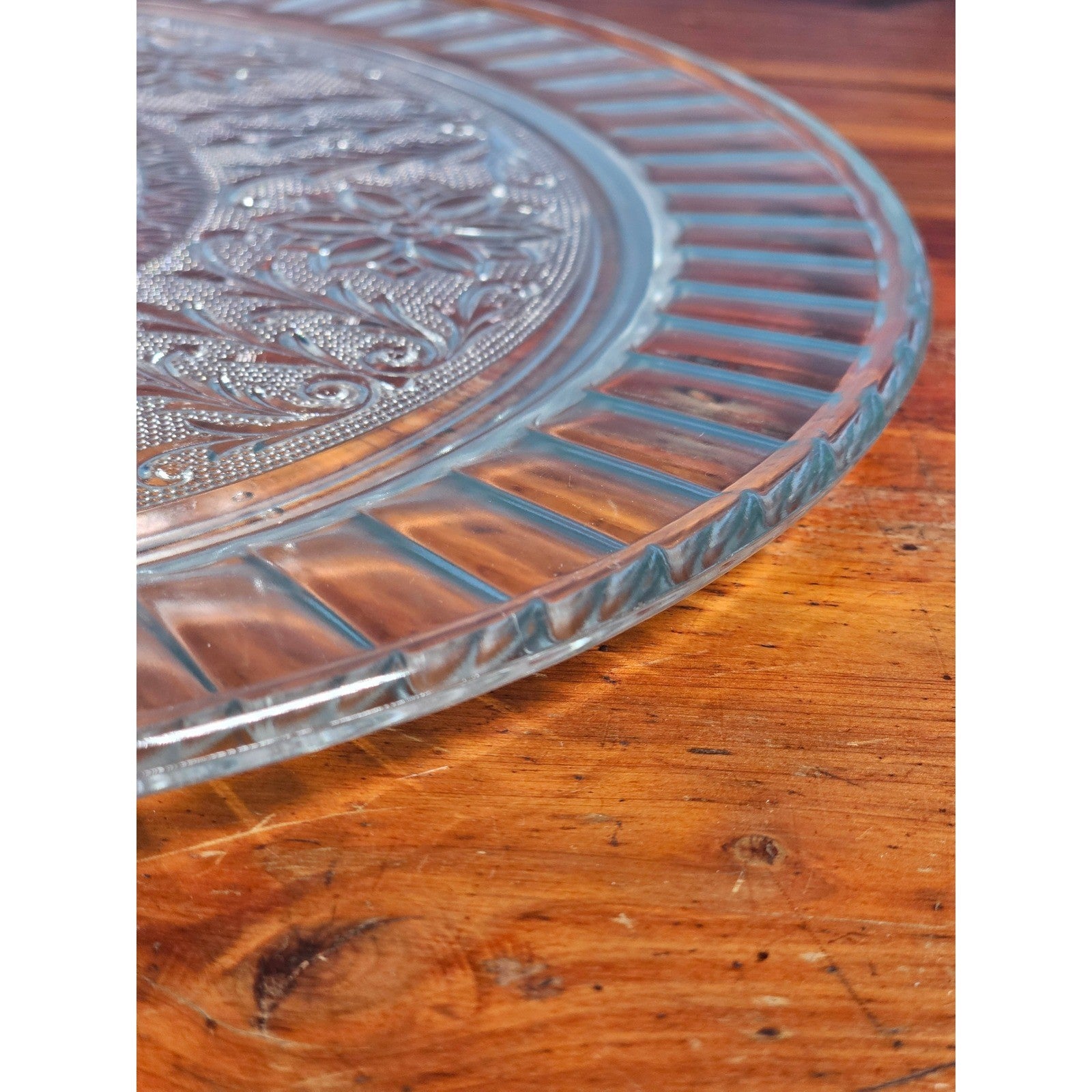 Vintage Pressed Glass Floral Cake Plate | 13" Clear Glass Serving Platter