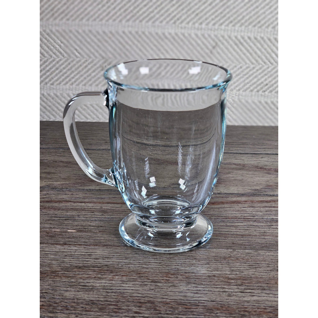 Vintage Clear Glass Pedestal Mug with Handle | Footed Coffee Cup